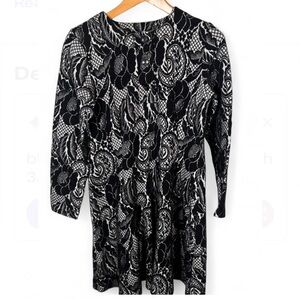 Vintage Bardinella Designs Black & Cream Paisley Dress | Boho Button Front | S/M